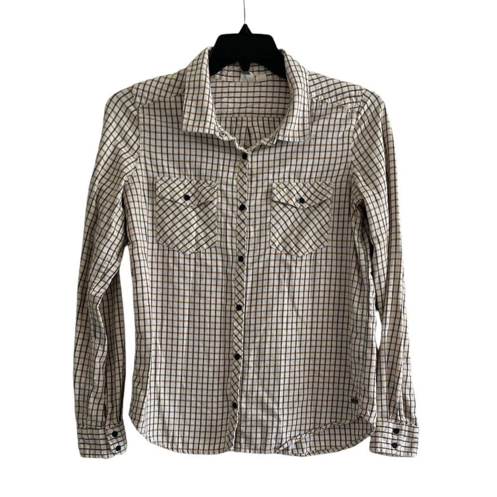 Roxy Women's Button-Down Plaid Shirt in Cream and Black